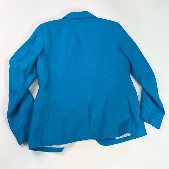 Talbots Blazer Womens 8 Blue Long-Sleeve Notch Lapel One Button Linen - Picture 8 of 9